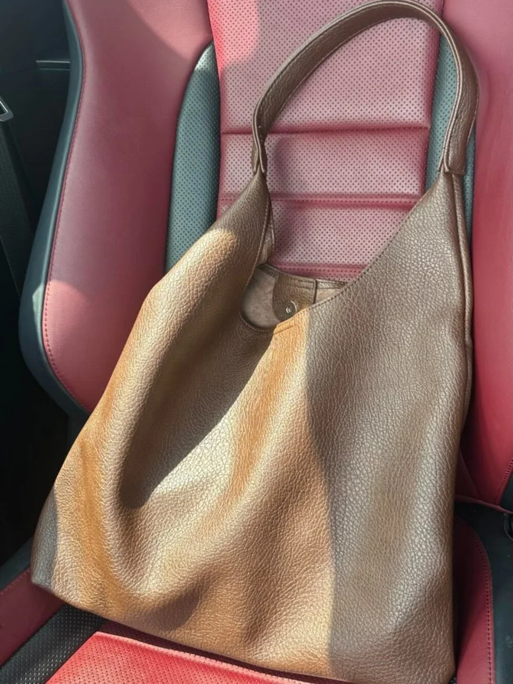 Dark Brown Slouchy Vegan Leather Hobo Tote